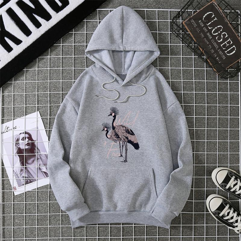 Autumn Winter Women's Thickened Fleece Hoodie Casual Long Sleeve Outerwear Printed Sweatshirt Comfortable Streetwear