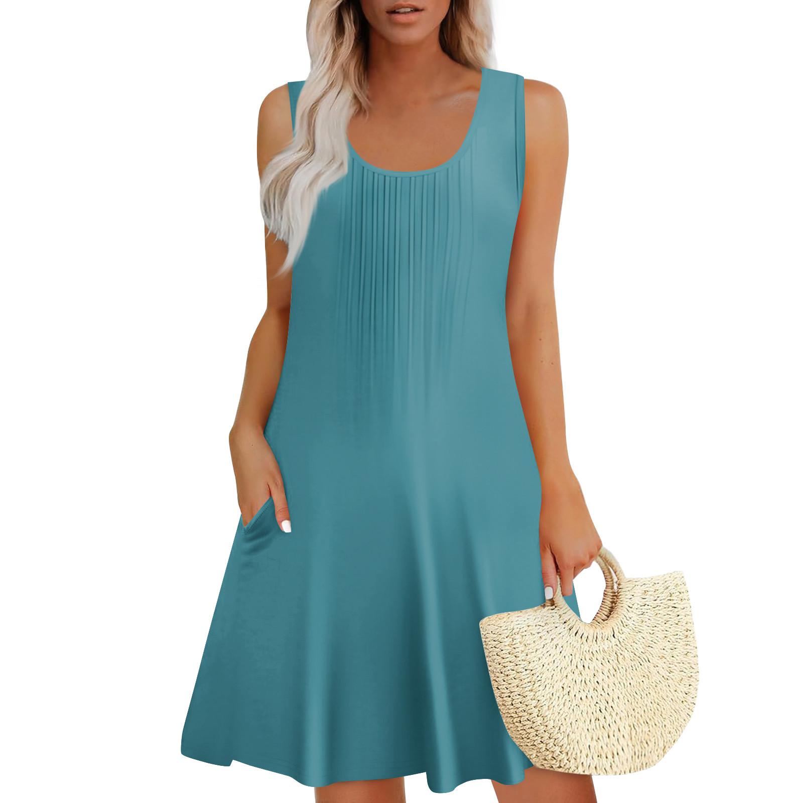 

Женские летние платья, свободные сарафаны без рукавов с U-образным вырезом и карманами XXXL