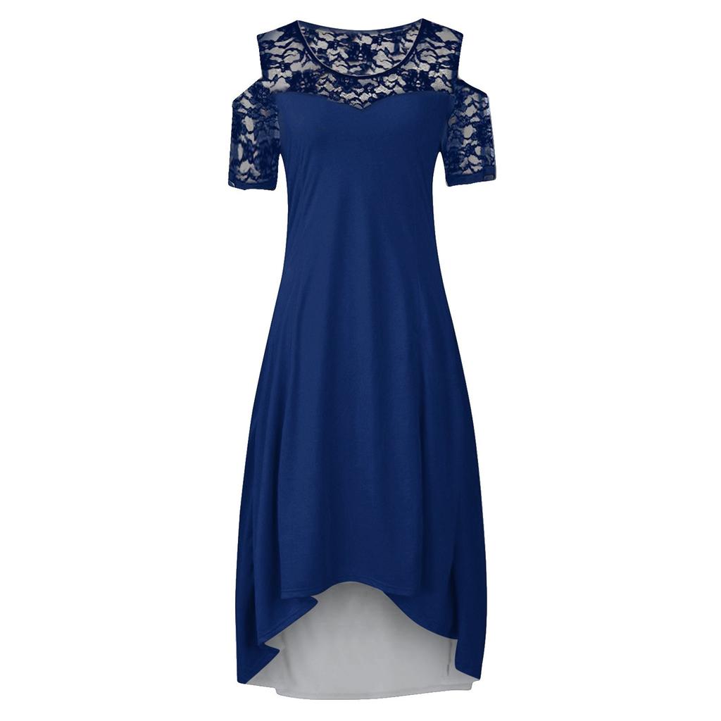 Women's Summer Dress Off Shoulder Lace Trim Elegant Oversized Color Dress