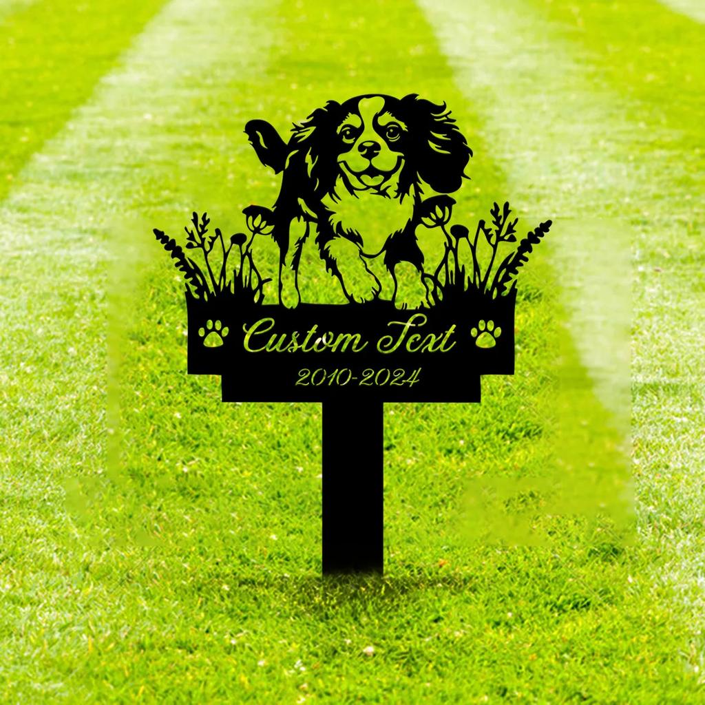 Personalized Dog Memorial Garden Stake, Cavalier King Charles Spaniel Metal Sign, Custom Pet Outdoor Decor