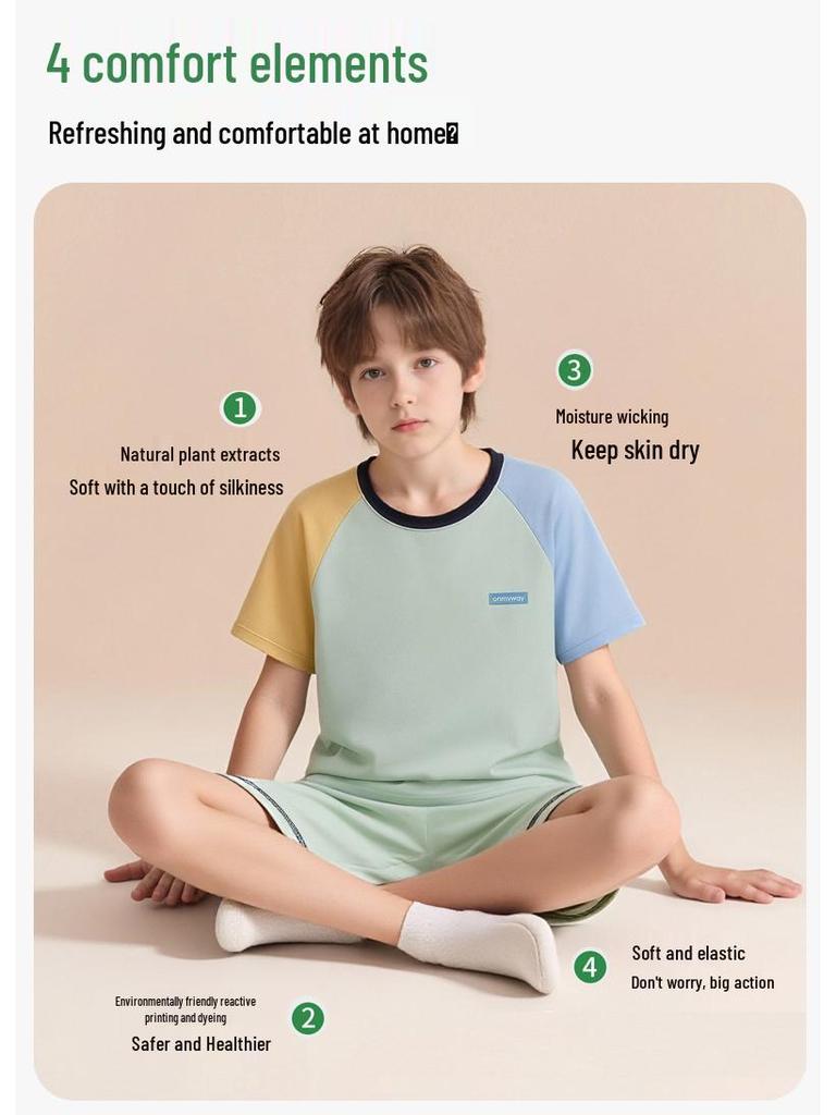 Kids' Summer Cotton Pajamas: Boys' Short Sleeve Lightweight Home Set for Tweens