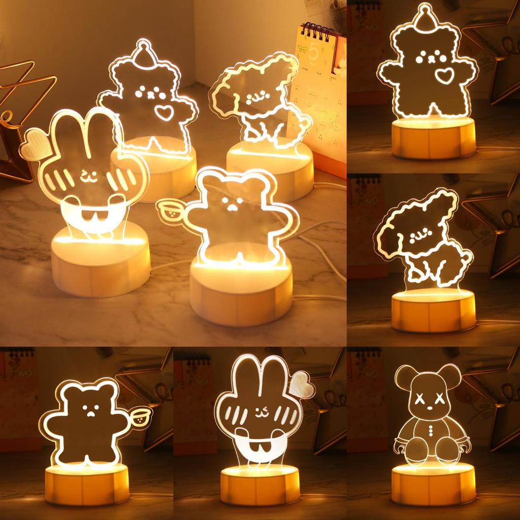 Warm Lamp Night Light Usb Powered Cartoon Cute Five Animals Lights Shaped