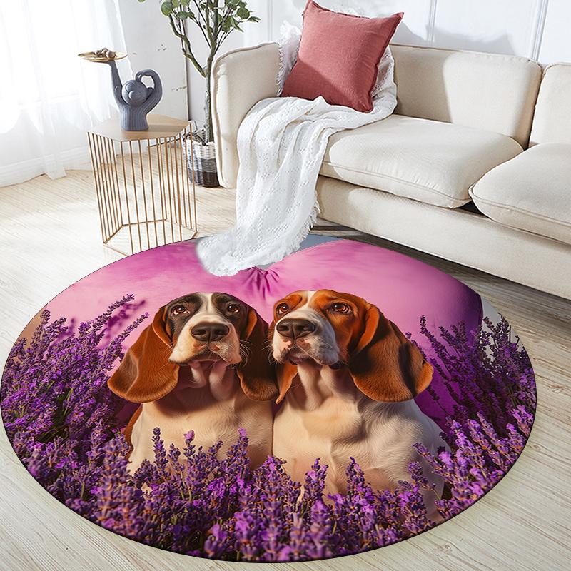 Basset Hound and grass pattern round rug,Carpet Rug for Living Room Bedroom  Playroom ,Non-slip Floor Mat,Holiday Gifts and Birthday Gifts.
