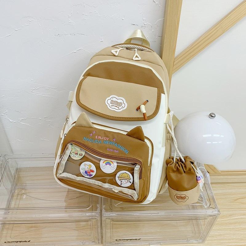 School Bag for Girls, Pain Bag for Junior High School Students, Large-capacity Fashionable Backpack, Cute Transparent Belt, Two-dimensional Personal