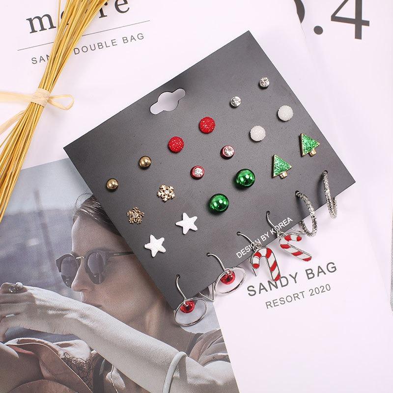 Creative Design Set Earrings, Christmas Tree Alloy Pentagram Earrings