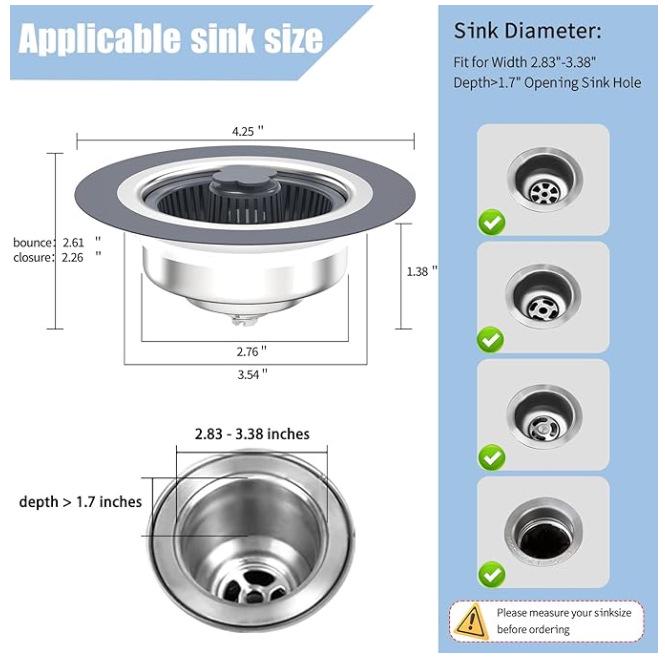 Stainless Steel Pop-up Anti-clog Kitchen Sink Drain Filter & Food Catcher Basket