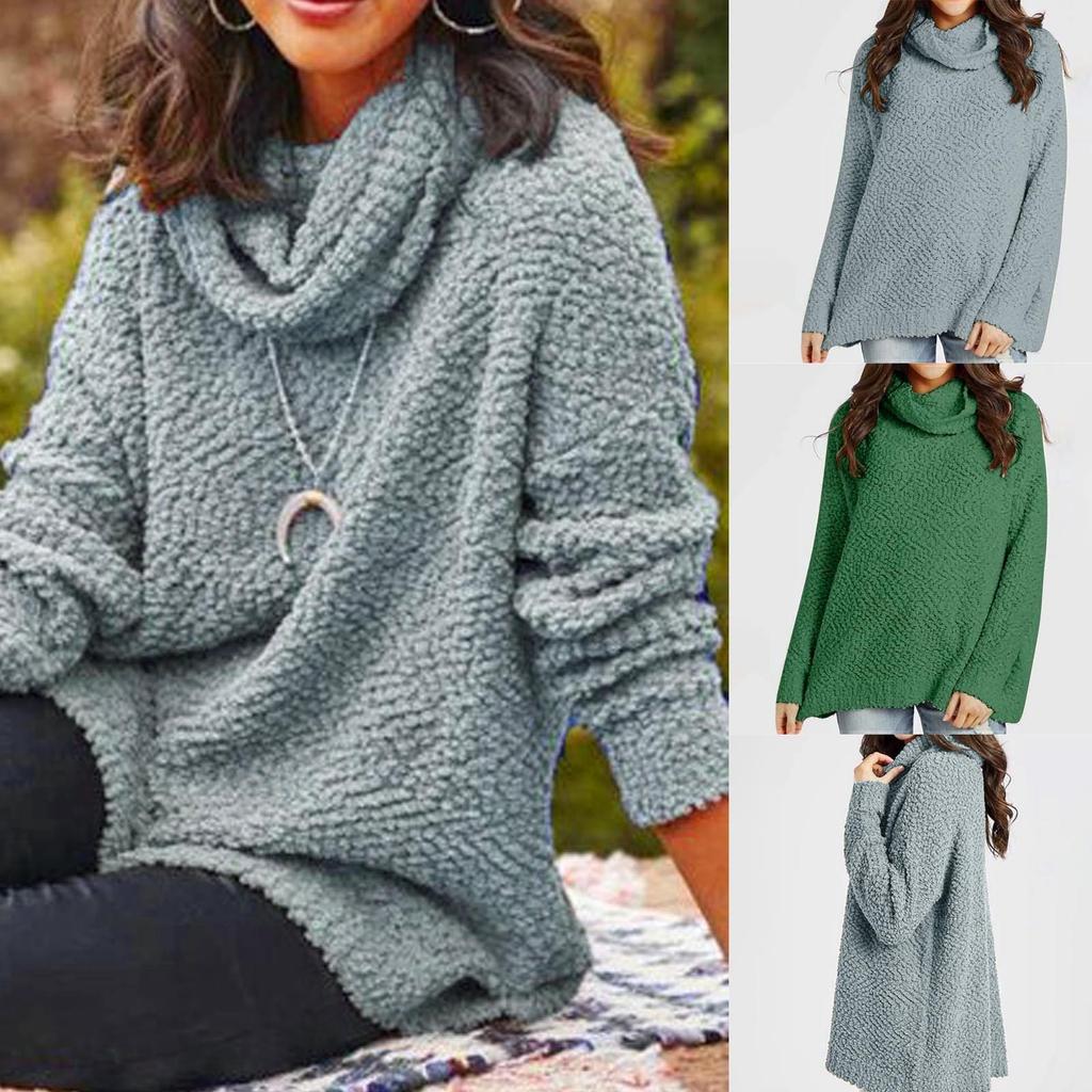 Women's Winter Solid Color Fashion Long Sleeve Scarf Collar Casual Warm Top