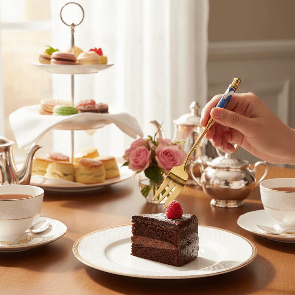 Ceramic Handle English Afternoon Tea Spoon Fork Stainless Steel Fruit Forks Cake Spoon Fork  Cafe