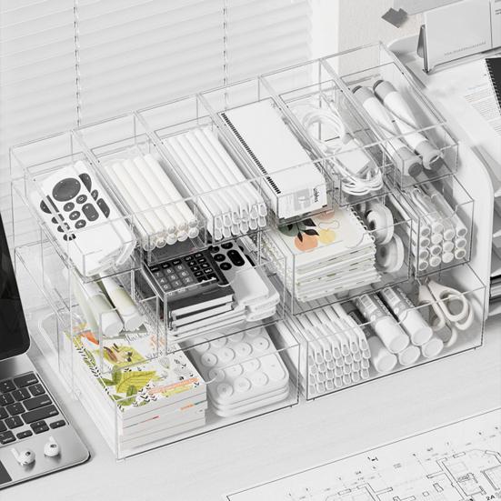 Akrylowe Pudełko do Przechowywania Przezroczysty Organizer z Szufladami Pyłoszczelny Organizer na Kosmetyki Okulary Herbata Kawa Artykuły Biurowe Pojemnik do Przechowywania na Biurko