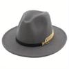 1 chapeau unisexe en laine à large bord, style jazz vintage, pour homme et femme