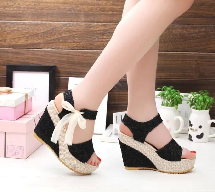 Hot Leisure Lace Women Wedges Heeled Woman Shoes Girls Summer Sandals Party Platform High Heels Dance Shoes