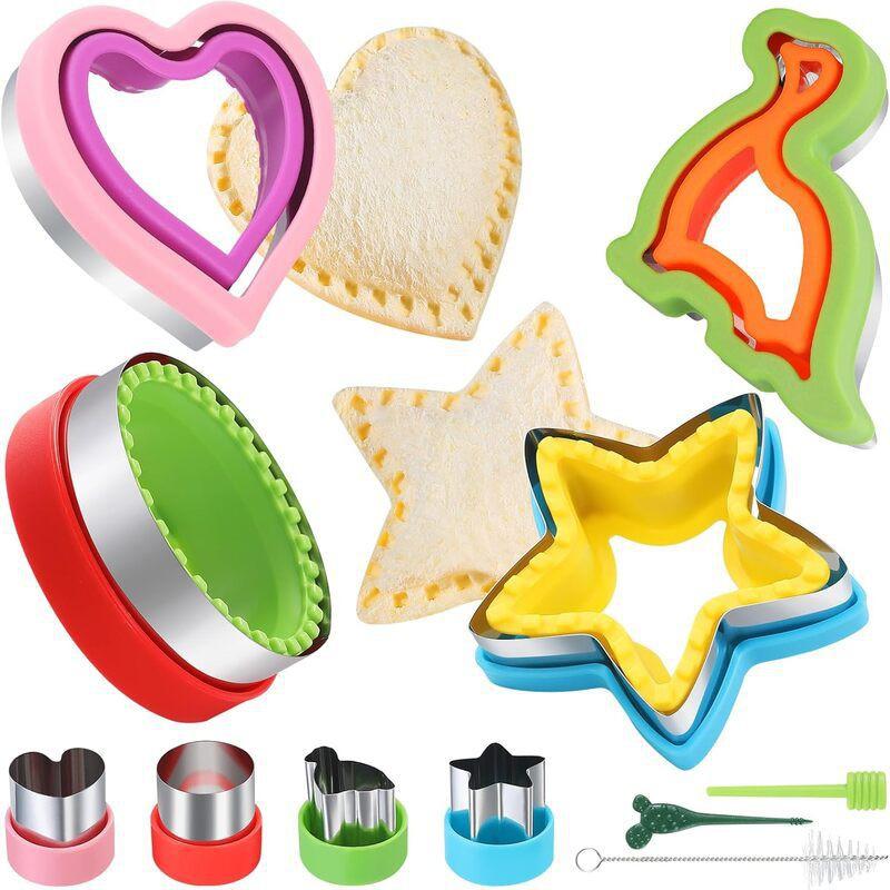 11-Piece Sandwich Cutter Set Stainless Steel PP Bread Toast Mold Heart Dinosaur Pocket Shape Kitchen Tool
