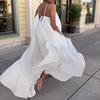 Women Fashion Casual Solid Strap Dress Pocket Loose Backless Big Swing Dress