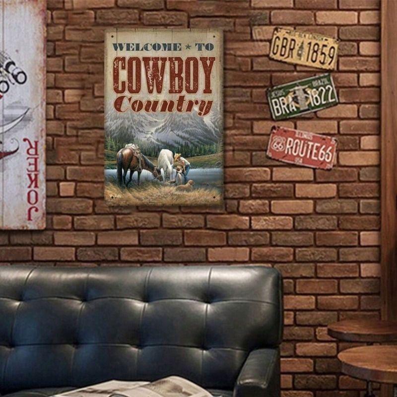 Metal Poster Wall Art Cowboy Country Western 20x30cm Framed for Living Room