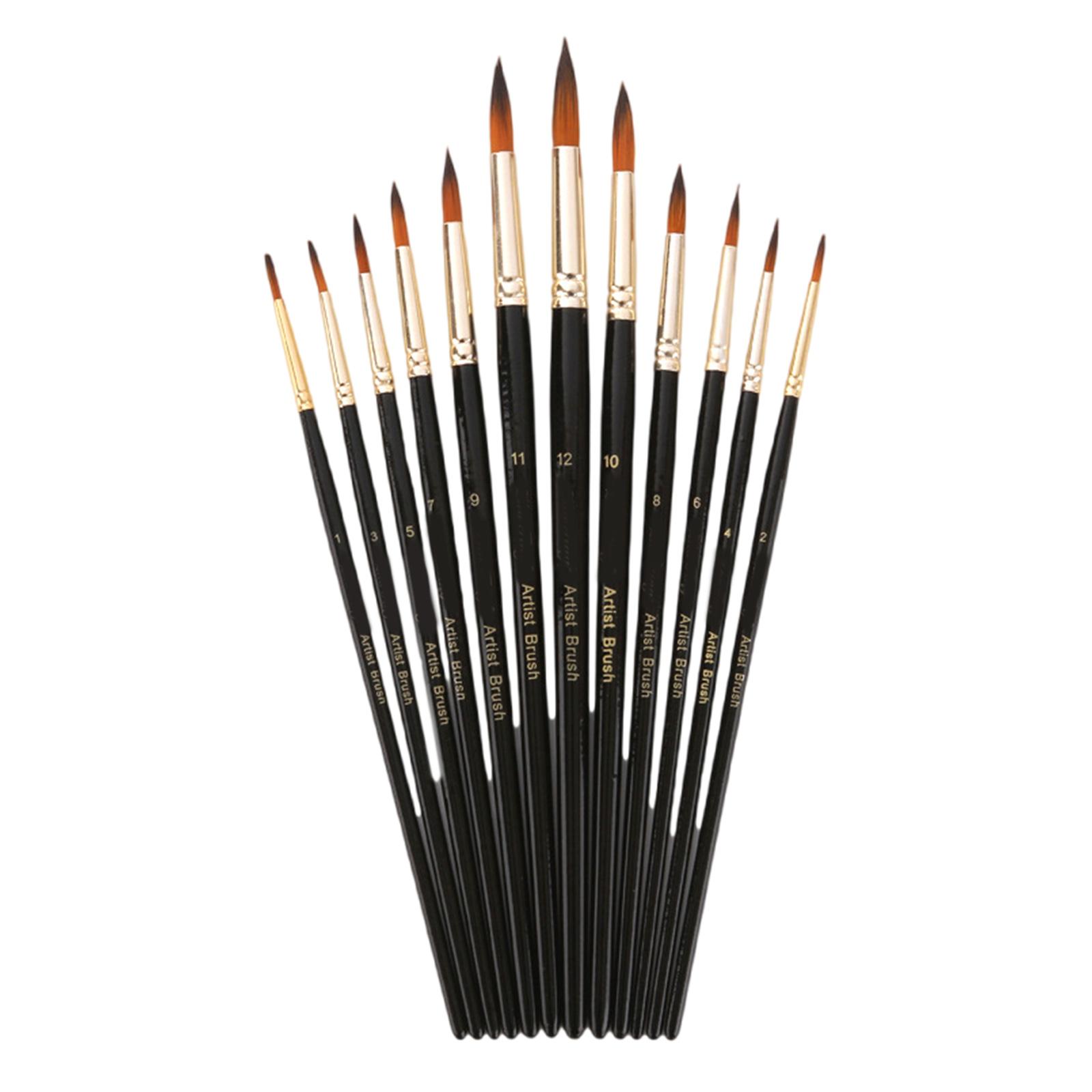 

12 шт. профессиональная кисть для рисования акварелью, гуашью, плоский/круглый наконечник, деревянная ручка, кисть для рисования A
