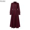 ZANZEA Women Casual Turn Down Collar Long Sleeve Loose Long Shirt Dress
