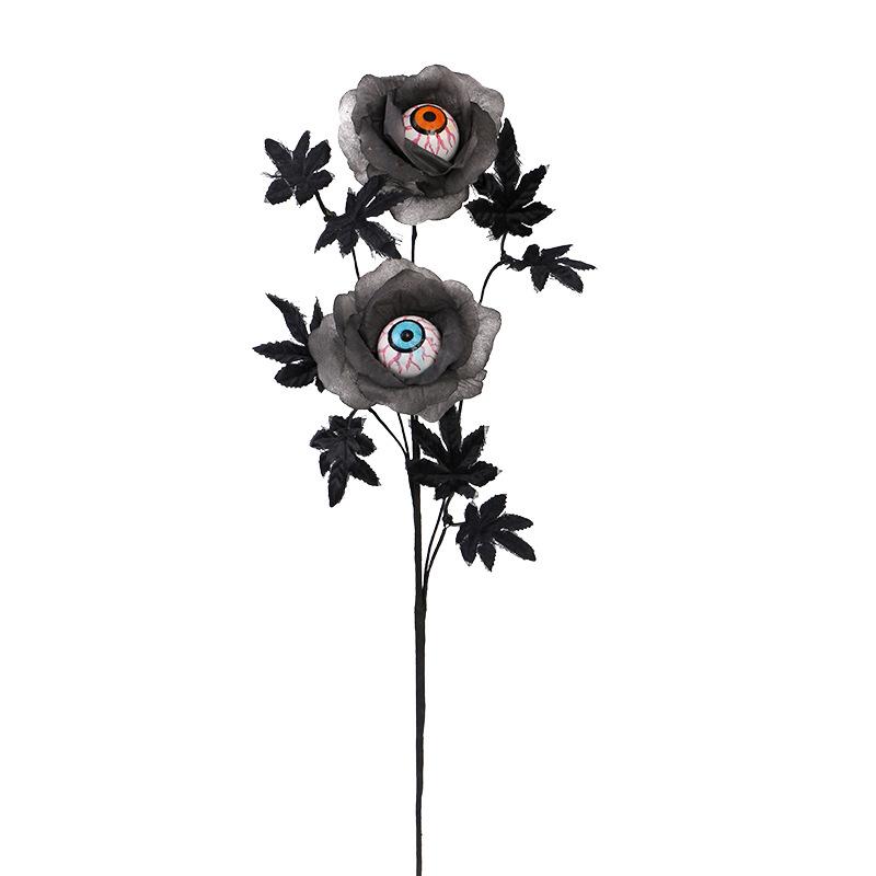 Halloween Eye Black Simulated Rose Branch, Gothic Style Fake Flower Ornament, Home and Office Desktop Decoration