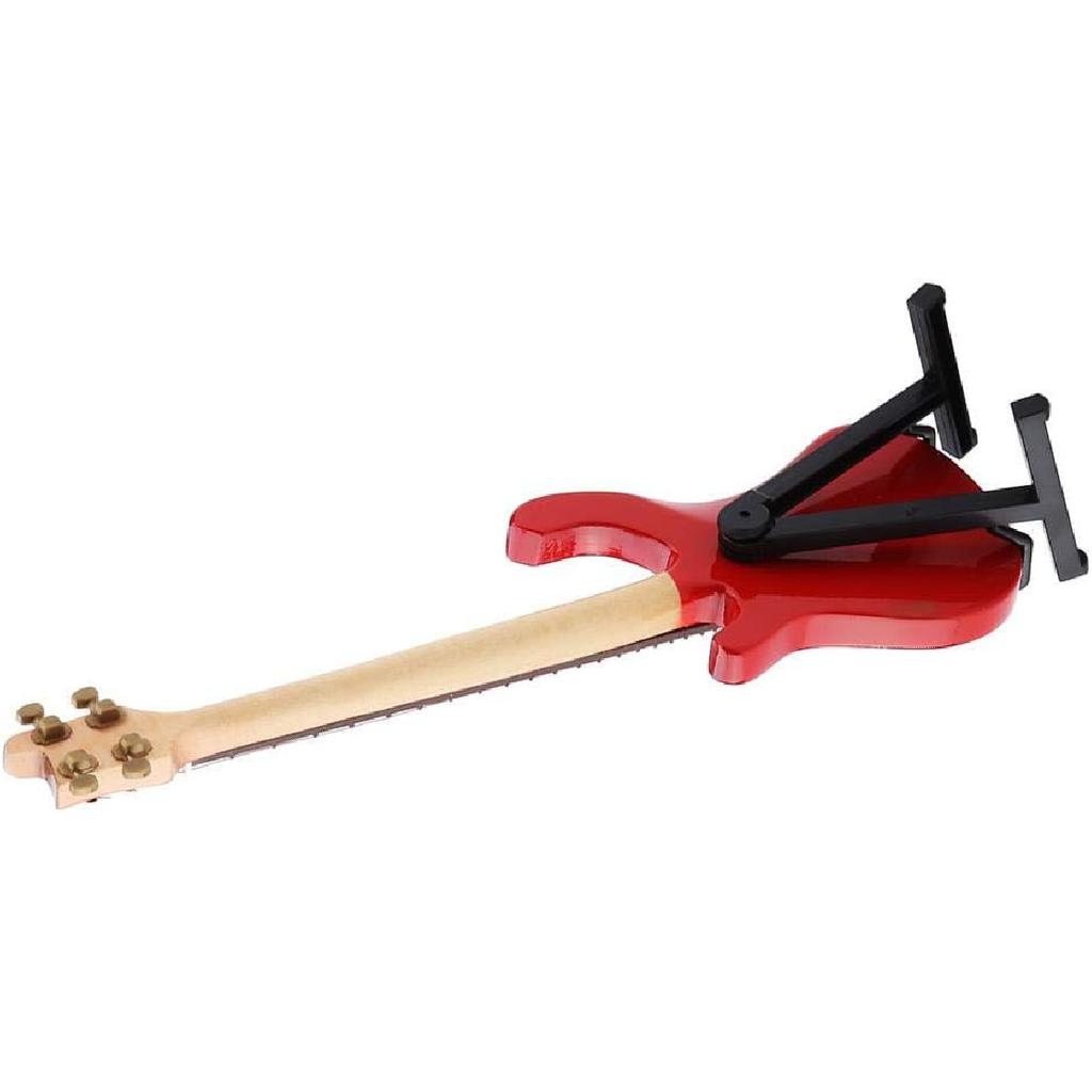 Hztyyier Wooden Miniature Guitar Red Mini Bass Replica Mini Musical Instrument Model with Stand for Home Decoration