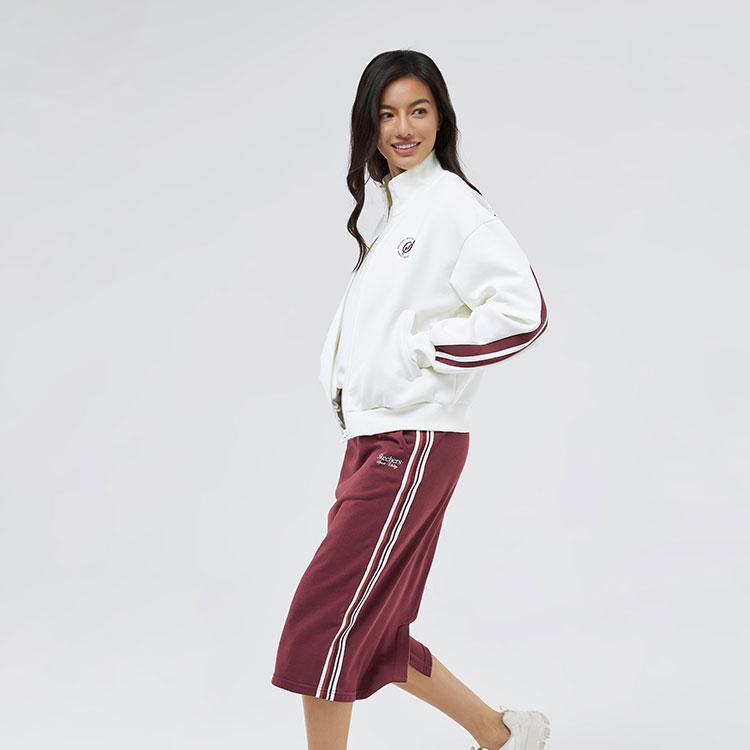 Skechers Retro Color Block Striped Warm Fashion Comfortable Stand Collar Zip Jacket Women Jackets White L324W021-0074