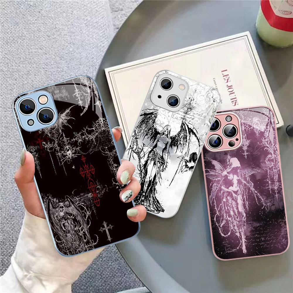 Coquette Witch Dark Cross Acrylic Tempered Glass For Iphone 14 13 12 11 Pro Mini XS MAX 14Plus X XS XR Fundas