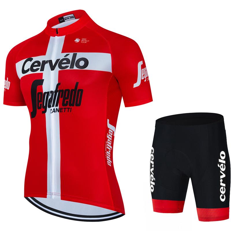 Cervélo Men Cycling Jersey Bib Shorts Set Road Bicycle Racing Apparel Lightweight Fabric Quick Dry Breathable Summer Sport Gear