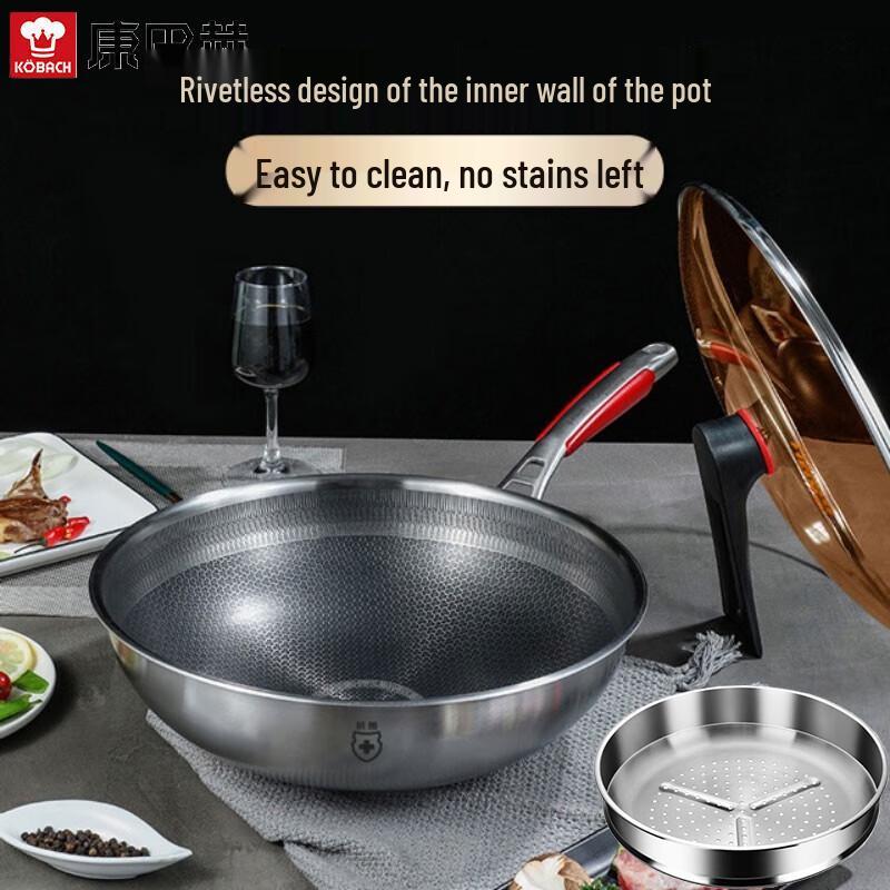 KOBACH 4th Gen 32cm Honeycomb Non-Stick Wok with Steamer