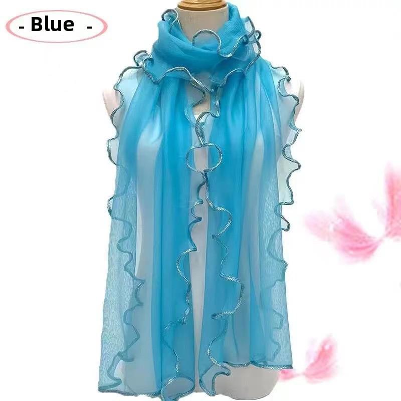 Gold Silk Ruffled Scarf: Elastic, Warm, and Curled for Dance or Daily Wear