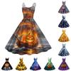 Womens Halloween Print Dress Spaghetti Strap Off Shoulder Sleeveless Casual Midi Dress with Flared Skirt for Seasonal Events