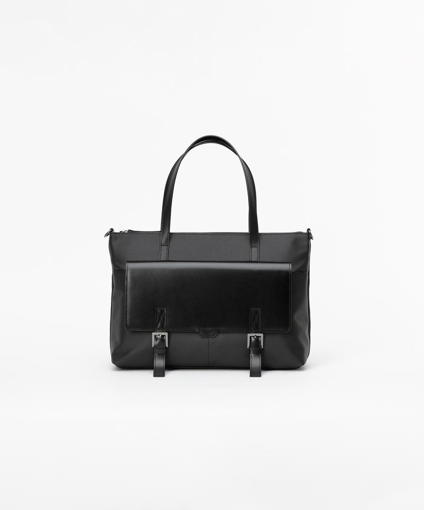 Bedford11Th Polygon Double Belt 2-Pocket Top Zip Tote [Black]