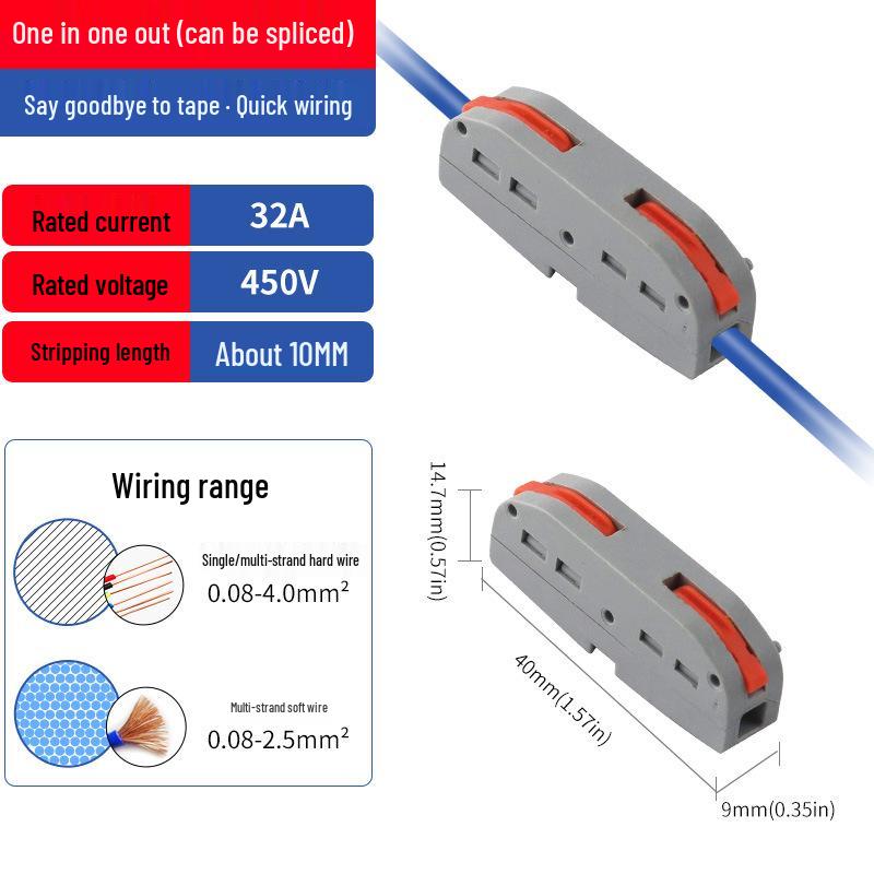 Quick Connect Press-in Terminal Splitter for Soft & Hard Wire Conductors