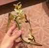 Fashion New Summer European Style High Heels Pointed Head Gold Leaf Sexy All Matching Slim Heel One Line With Comfortable Sandals