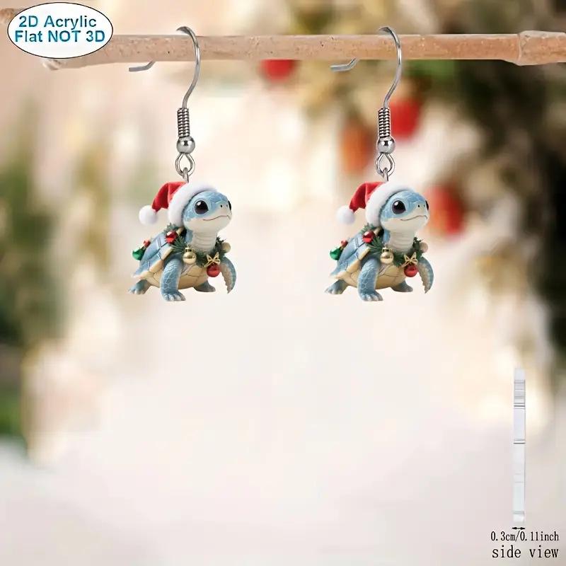Festive Turtle Christmas Hat Acrylic Earrings - Creative Cartoon Design