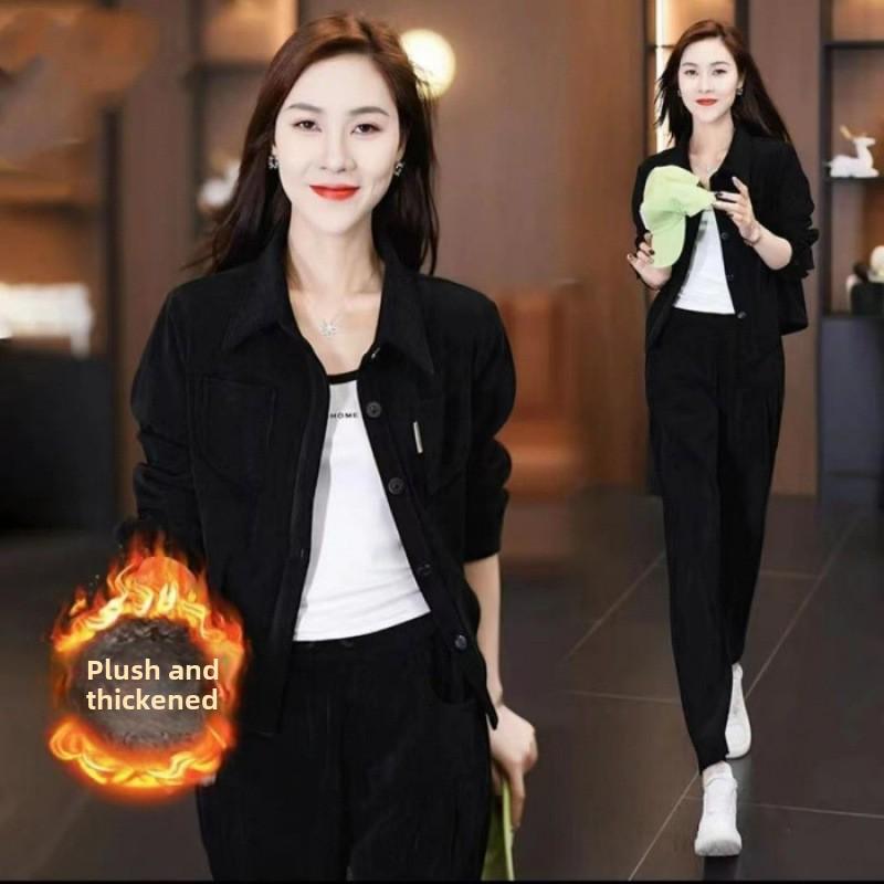 Maillard Women's Retro Corduroy Velvet Suit: Long-Sleeve Jacket with Two-Piece Set for Autumn/Winter 2023