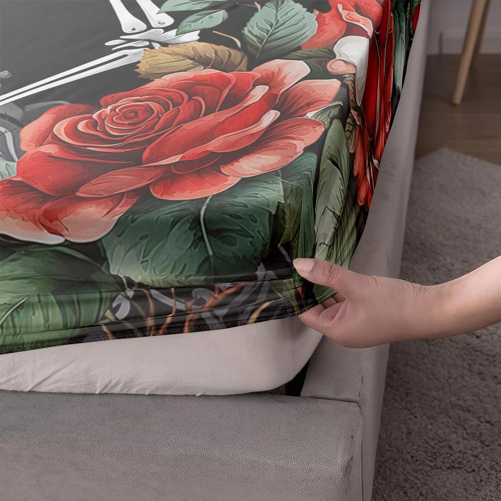 Personalisierte Totenkopfmuster Bettmütze Dreiteilig Digitaldruck Bettmütze Bettwäscheset Erwachsene Kinder