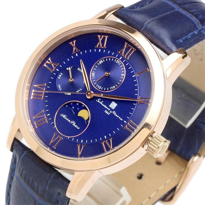 [Salvatore Marra] Watch Moon Phase Multi-Calendar 50m Waterproof Business Formal Men's Leather Strap Limited Edition Pink Gold Blue