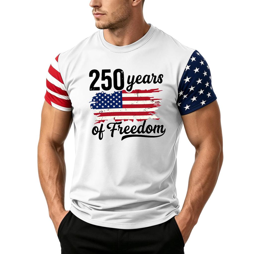 Men's Independence Day Flag Print Short Sleeve T-Shirt, Loose Casual Daily Summer Tops