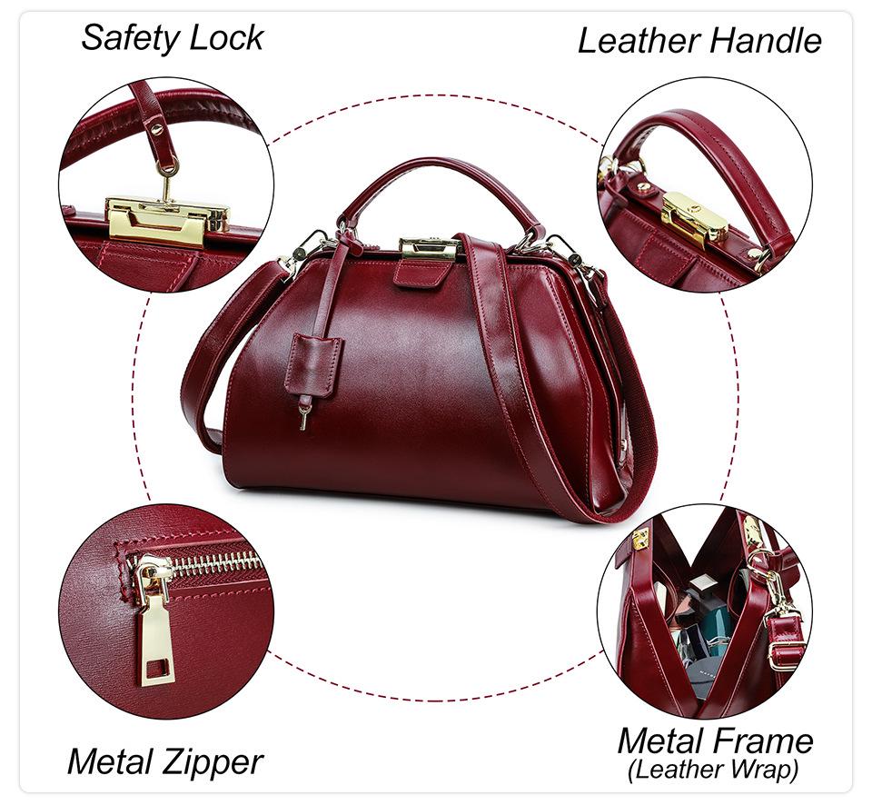 Borsa da Donna Black Angel in Vera Pelle, Grande Capacità, Tracolla Bicolore, Cerniere in Ferro, Vacchetta di Primo Strato