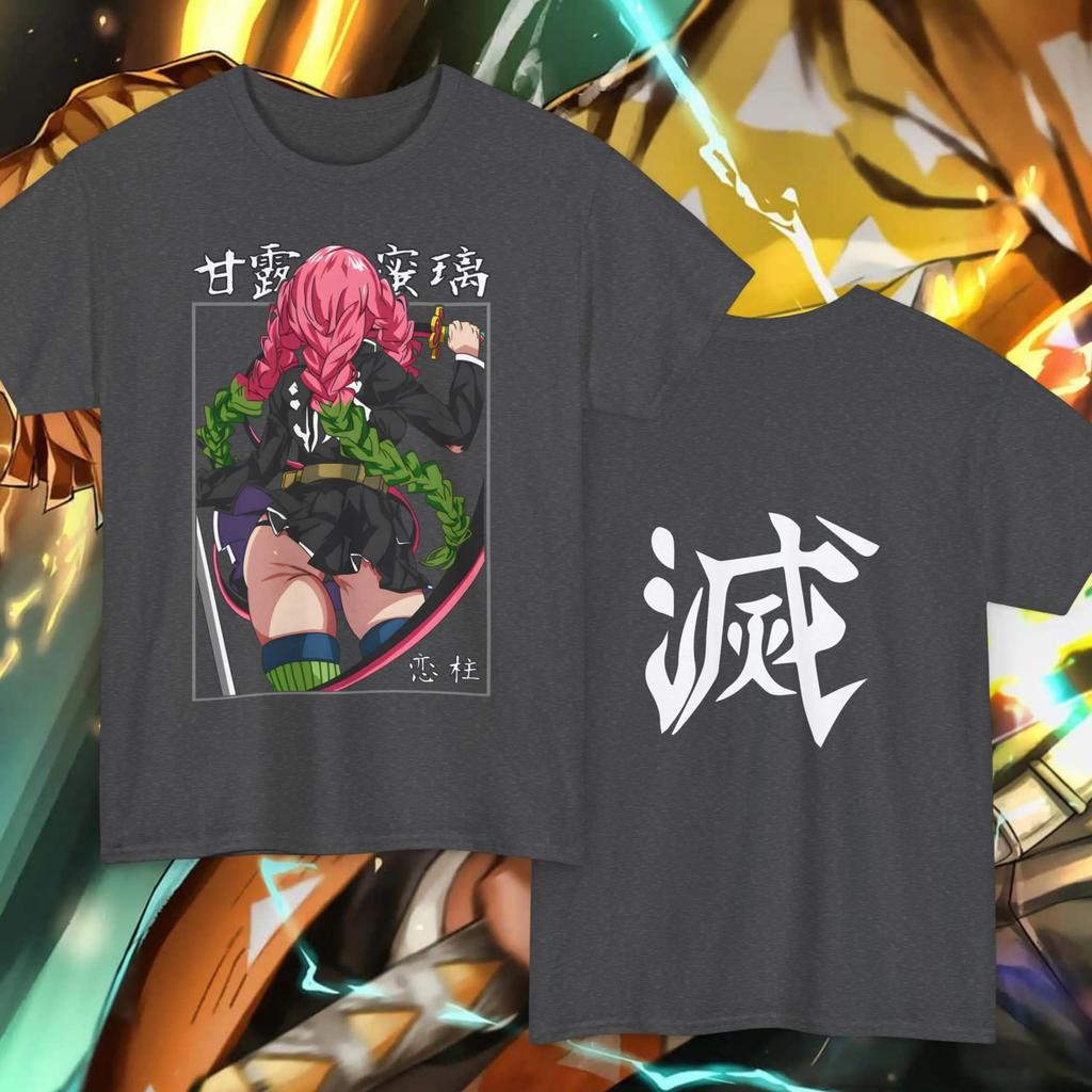 Demon Slayer Mitsuri Kanroji (Love Hashira) Double-Sided Anime Graphic Oversized T-Shirt, Streetwear Tee Kanji, Unisex Casual Top