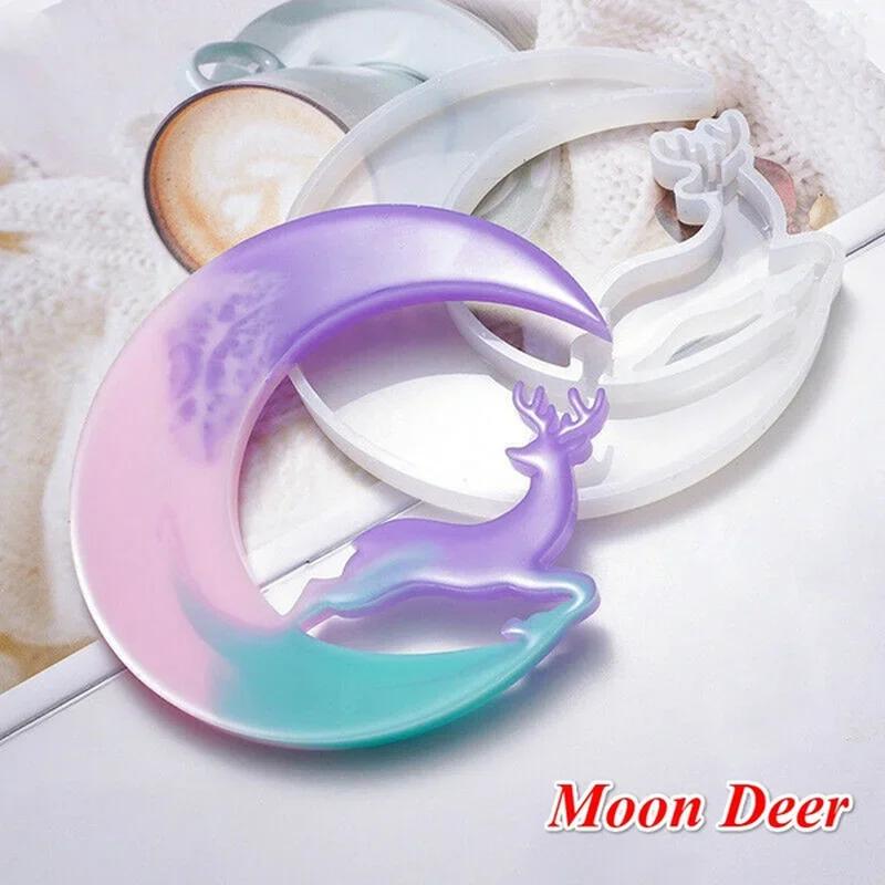 3D Silicone Molds  Deer Moon Resin Crystal Epoxy Cat Mold Casting Silicone Mould Crafts DIY Making Hand-made Moulds for Pottery