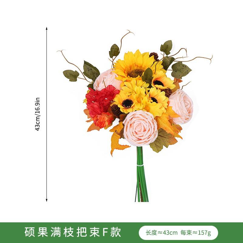 Artificial Sunflower Home Decor Bouquet With Faux Rose Maple Leaves Style Silk Flower Arrangement Fall Harvest Festival