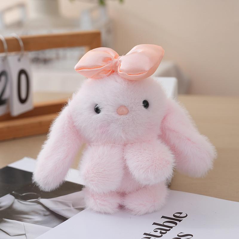 Stuffed Animal Bunny With Bow Keychain Pp Cotton Filling Key Chain