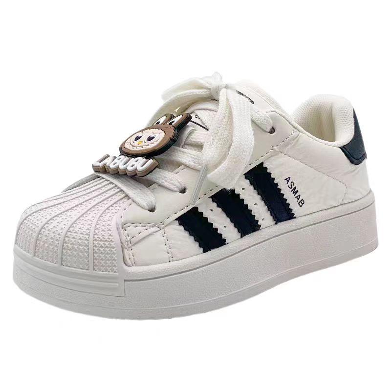 Sapatos de plataforma Labubu para meninas 2025 outono novo cabeça de concha moda meninos sapatinhos brancos crianças sapatos esportivos respiráveis