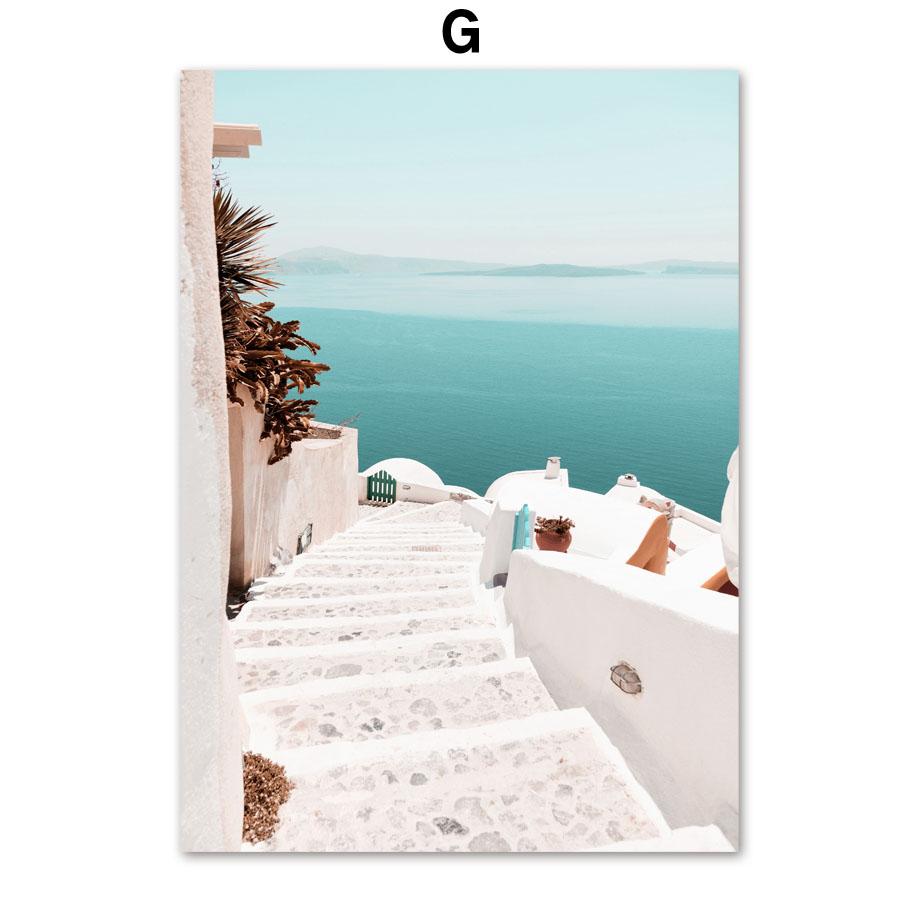 Santorini Hellas Øy Egeerhavet Sakura Veggkunst Lerretsmaleri Nordiske Plakater og Trykk Veggbilder for Stuedekor