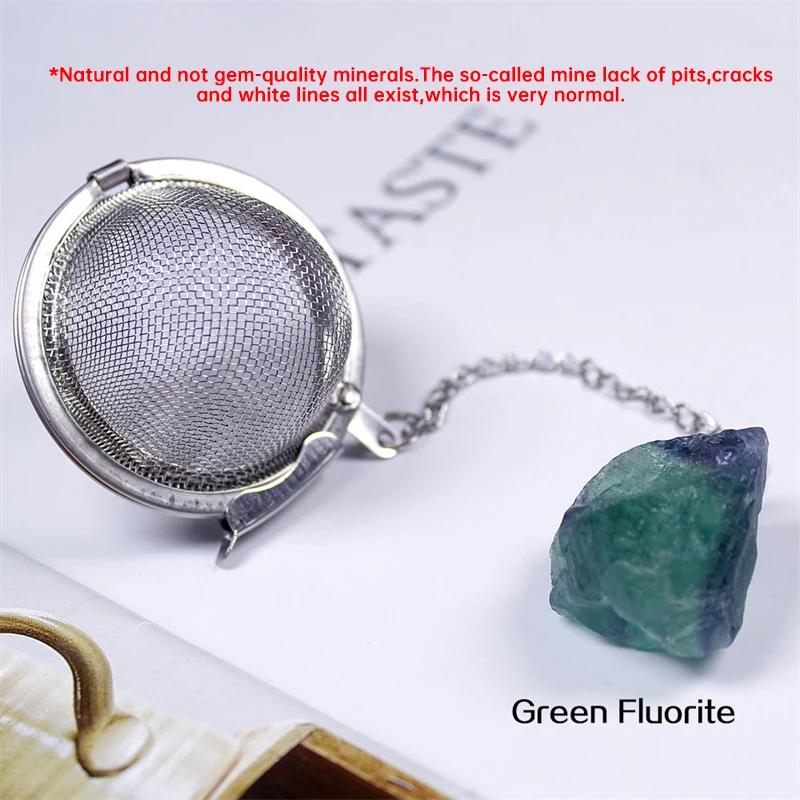 1pc Natural Crystal Stone Practical Tea Infuser Mesh Filter with Chain 304 Stainless Steel Tea Strainer Teapot Spice Kitchenware