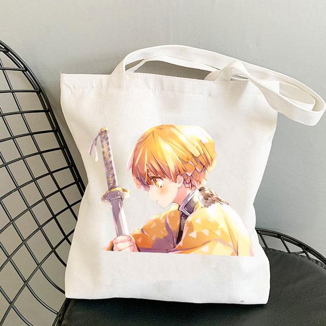 Japanischer Anime Dämon Slayer Bedruckte Stoffhandtasche Tote Travel Eco Shopping Frau Shopper Klappstrand Schulter Canva Designer
