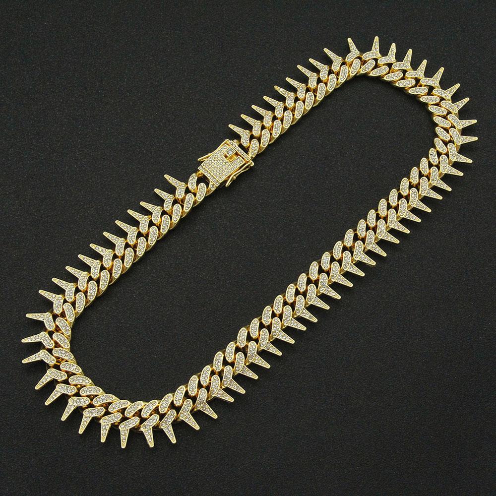 20mm Gothic Thorns Flash Full Rhinestone Miami Cuban Chain Luxury Fashion Men's Necklace For Women Hip Hop Cool Bracelet Jewelry