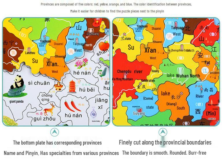 Magnetic Wooden World Map Jigsaw Puzzle for Children's Early Education