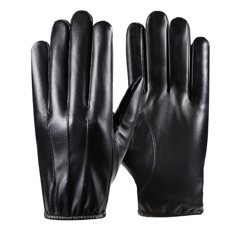 Men's Thermal Leather Gloves Autumn and Winter Leather Velvet Cold-proof Outdoor Riding Driving Windproof Waterproof Gloves