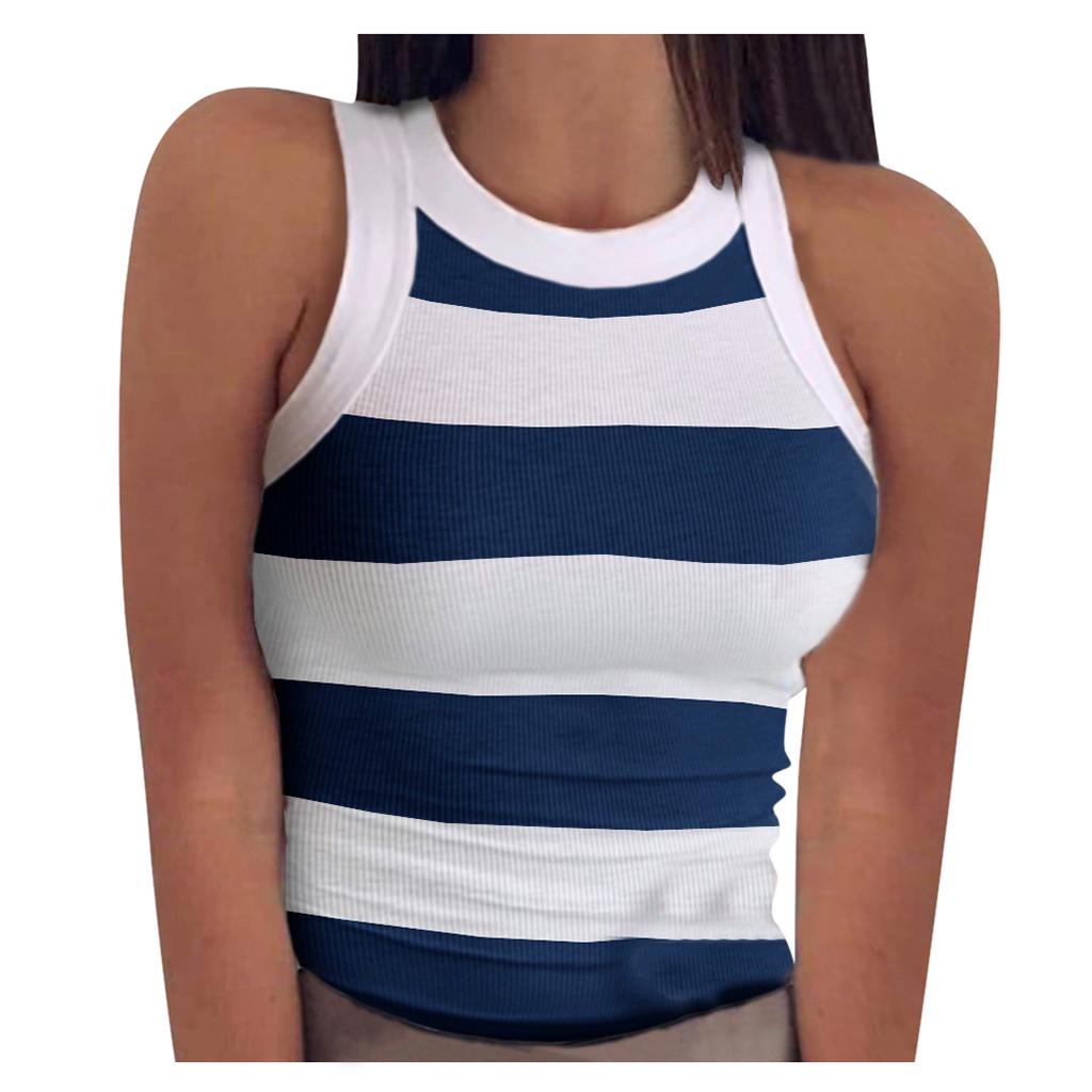 Sha Summer Women Tops Casual Colorblock Contrast Binding Tank Top Sleeveless Vest