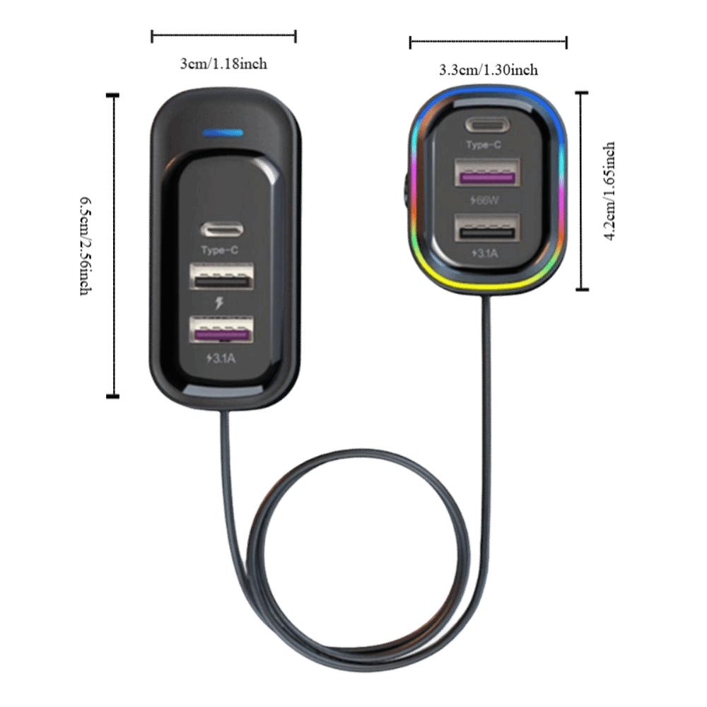 81W Power Car-mounted multi-function charger 6 in 1 Ports Super Fast Charging  Universal Vehicles